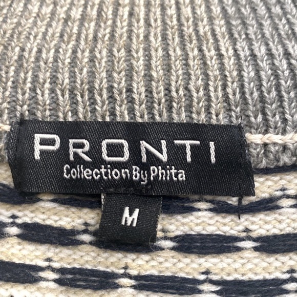 Men’s Pronti Collection by Phita Cream & Blue Quarter Zip Pullover Sweater M - Picture 6 of 6